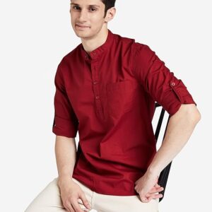 Amazon Brand - Symbol Men's Cotton Shirt | Kurta Placket Style | Casual | Plain | Full Sleeve | Summer - Regular Fit (Available in Plus Size and Combo Packs)